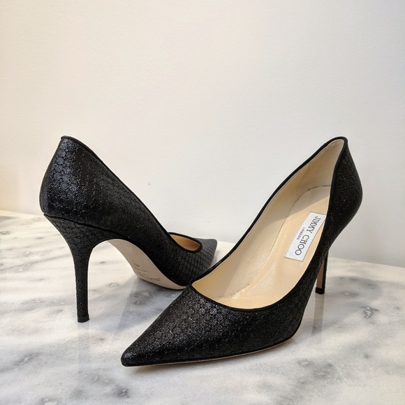 Jimmy Choo Shoes - Jimmy Choo | Black Glitter Agnes Heels
